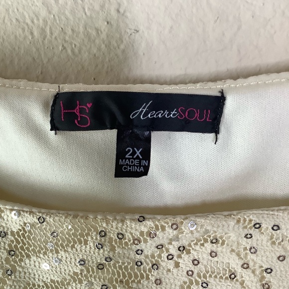 HeartSoul SS Cream sequin lace blouse, 2X - Picture 5 of 6